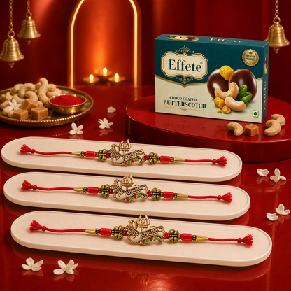 Om Trishul Damru Rakhi with Butterscotch Chocolates, Pack of 3