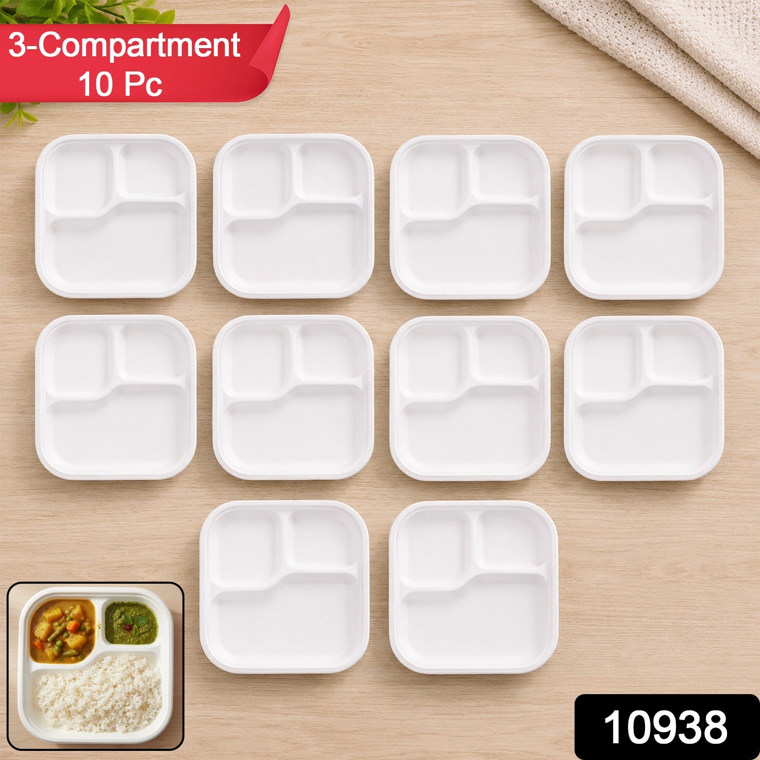 Compostable Bagasse 3-Compartment Meal Plate – Eco-Friendly & Sturdy