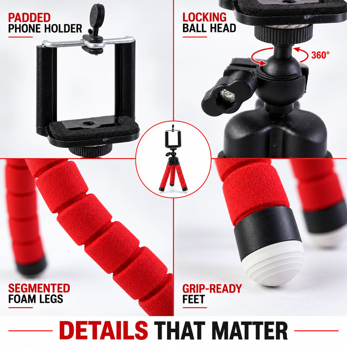 Mini flexible phone tripod - adjustable holder and leg features