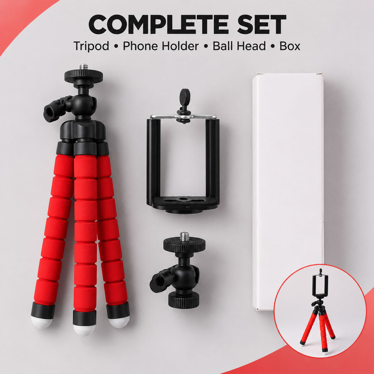 Mini flexible phone tripod - package contents