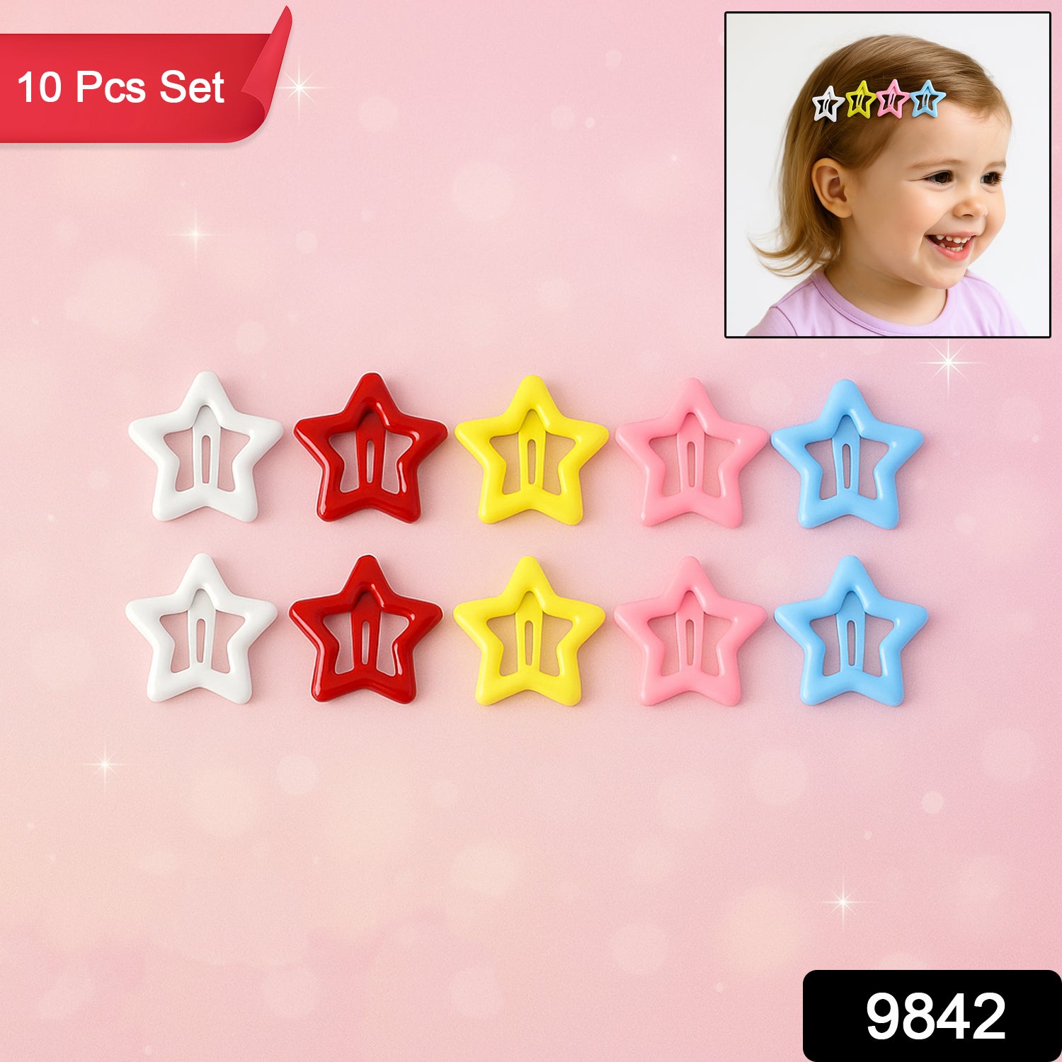 Metal Printed Star Shape Hair Clips (10 Pcs Set)
