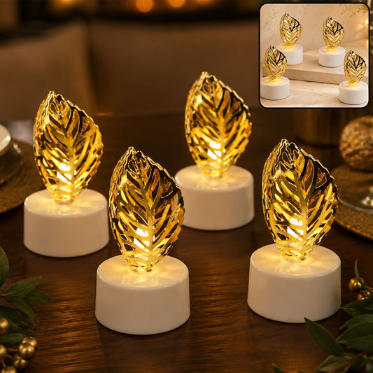 Golden Leaf LED Candles – Set of 4 Flameless Decorative Lights