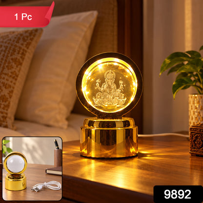 Ganpati Bapa 3D Crystal Ball LED Night Light – Divine Spiritual Glow