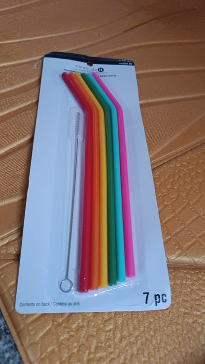 Reusable Silicone Straws Flexible Drinking Straws with Cleaning Brush (7 pc)