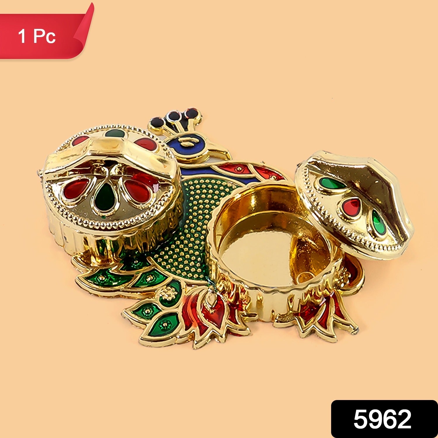 Peacock Design Metal Kumkum / Roli–Chawal Box - (1 Pc)
