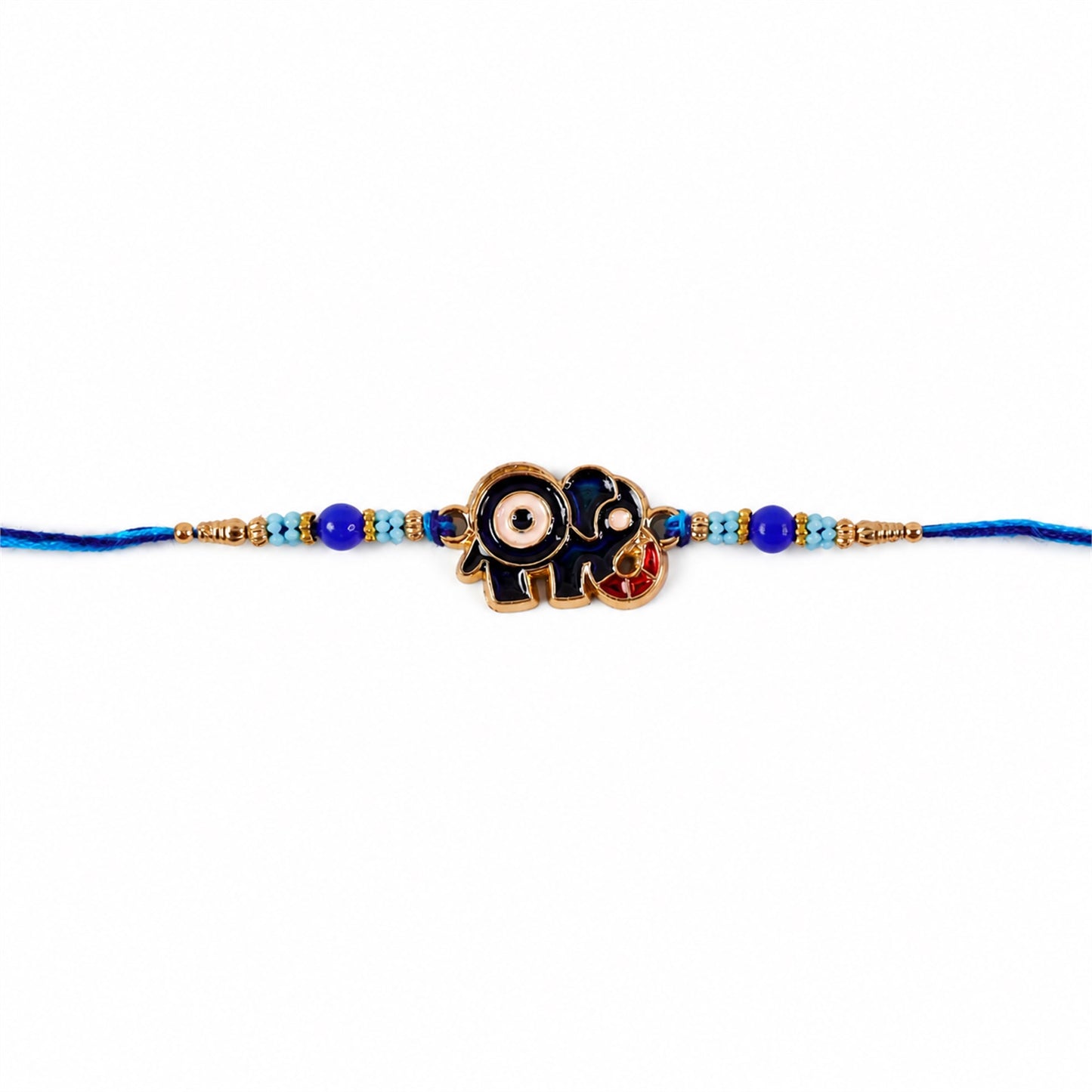Elephant Motif Nazar Evil Eye Enamel Blue Bead Rakhi