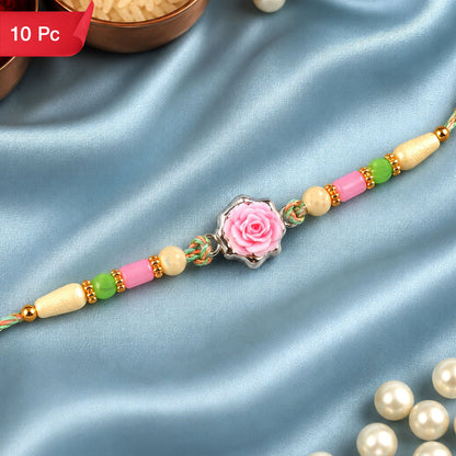 Rose Flower Charm Rakhi Designer Beaded for Brother (10pcs)