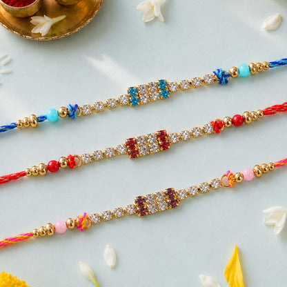 Wide Rectangular Stone Rakhi for Raksha Bandhan (Pack of 6)