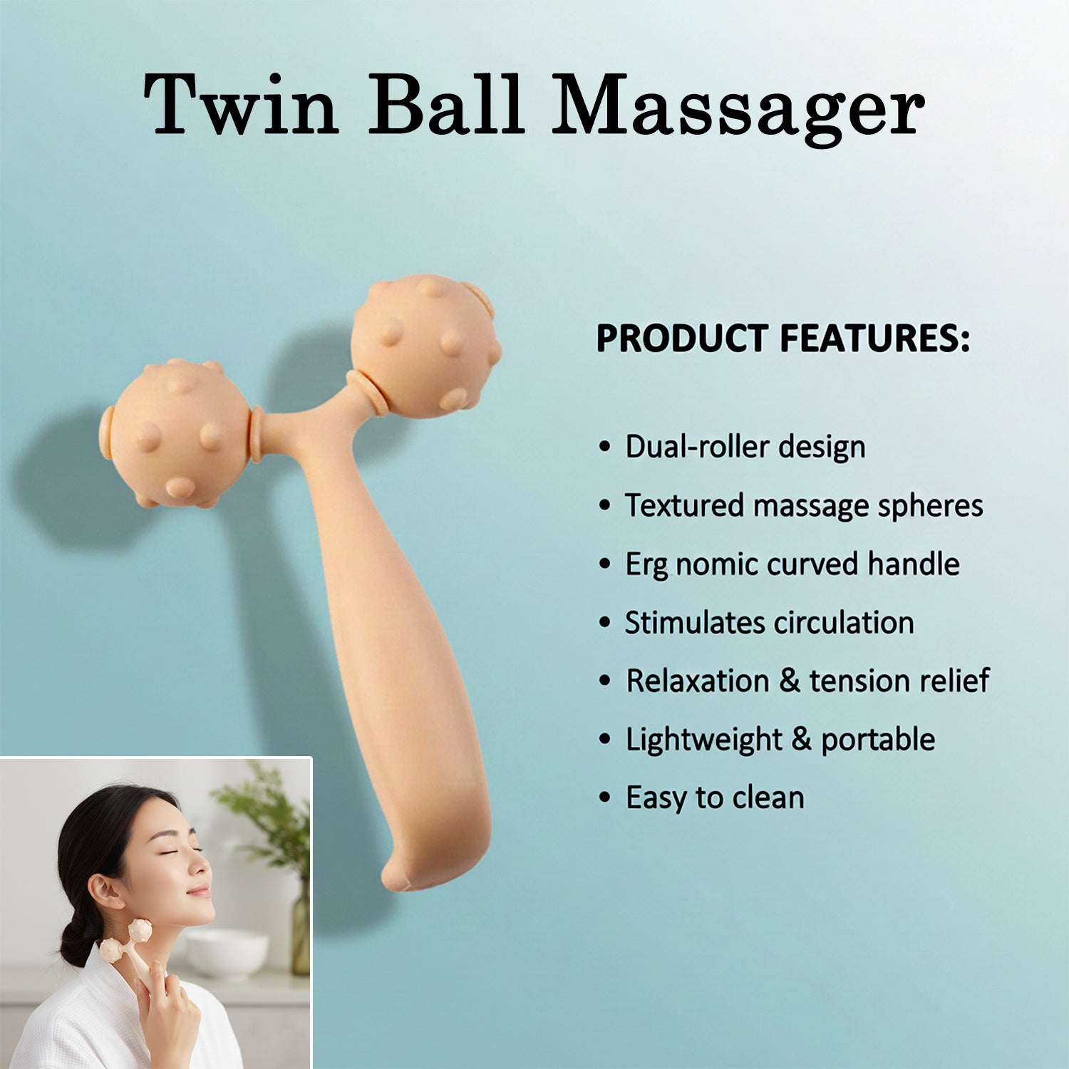 Dual Ball Facial and Body Massage Roller - 1 Pc