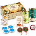 Diwali Gift Hamper with Kulfi Almonds & Kesar-Pista Almonds, Ganesha Idol, Tealights & Decor
