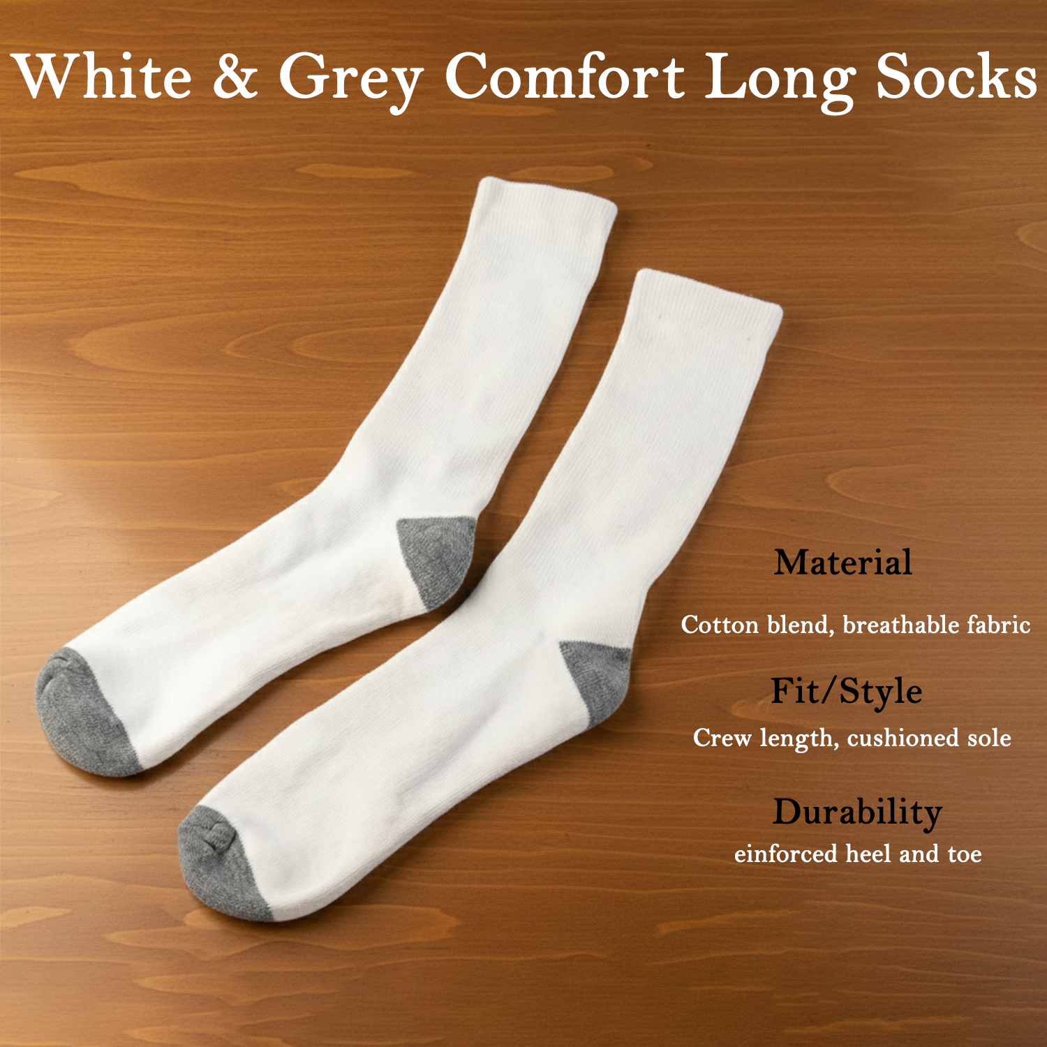 White & Grey Comfort Long Socks (1 Pair)