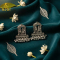 Oxidized Silver Temple Earrings – Handcrafted Radha Krishna Design