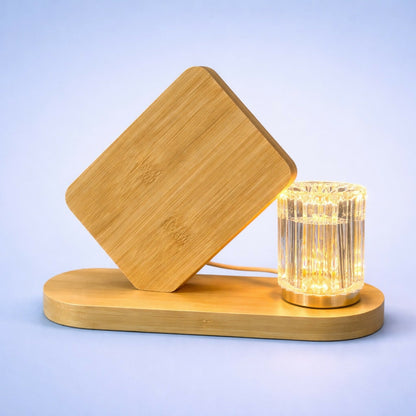 Wooden LED Photo Frame Lamp with Crystal Light Base