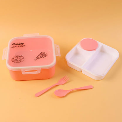 Hungry Lunch Box Combo Set – Unbreakable Plastic Lunch Box with Spoon, Fork & Extra Container for Kids