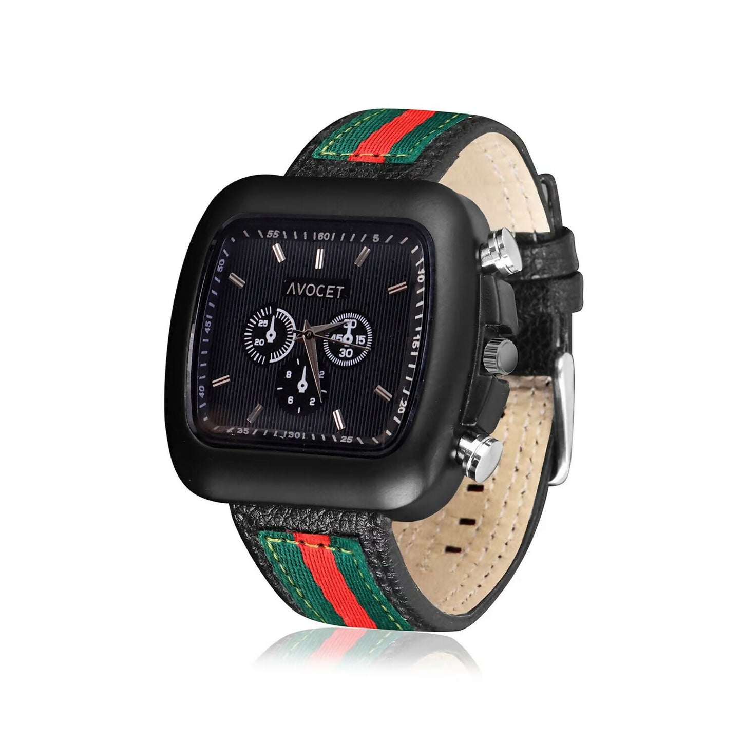 Stylish Black Square Dial Analog Watch with Striped Strap & Metal Case