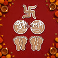 Reusable Wooden Rangoli Stencil Set with Swastik, Shubh Labh & Footprint Designs