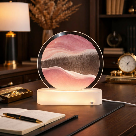 Pink Moving Sand Art LED Lamp Round Decorative Ambient Night Light