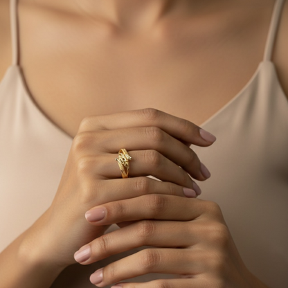 Classic Gold-Tone Leaf Motif Designer Ring – Pack of 6 (Mix Collection)