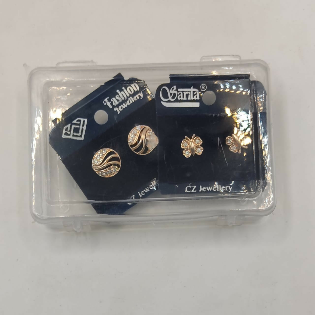 Rose Gold Plated AD Stud Earrings Set (Butterfly & Round) for women and girls Combo Pack of 2