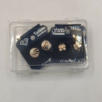 Rose Gold Plated AD Stud Earrings Set (Butterfly & Round) for women and girls Combo Pack of 2