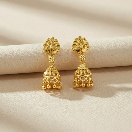 Traditional Gold Plated Jhumka Earrings for Women – Elegant Ethnic Drop Jewelry