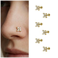 Clover Flat Back AD Nosepin Stud – Elegant Gold-Plated Combo Pack