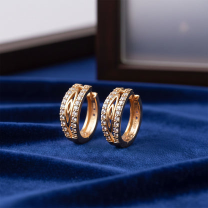 Elegant Gold-Tone CZ Studded Oval Hoop Earrings for Women & Girls