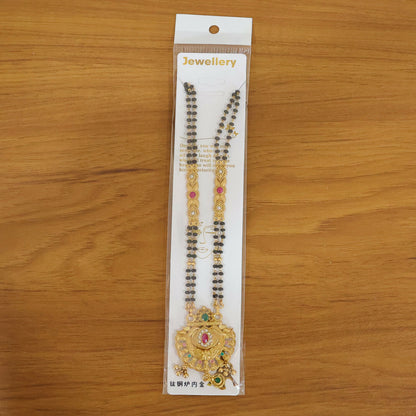 Antique Finish Lotus Peacock Fan Pendant with Multi-Petal Enamel Extra Long Double Strand Mangalsutra