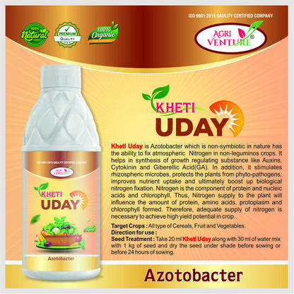 AgriVenture KHETI UDAY ( Azotobacter ) Ulmately Boost Up Biological Nitrogen Fixaon Bactericide Organic Product BIO FIRTILIZERS (1Ltr)