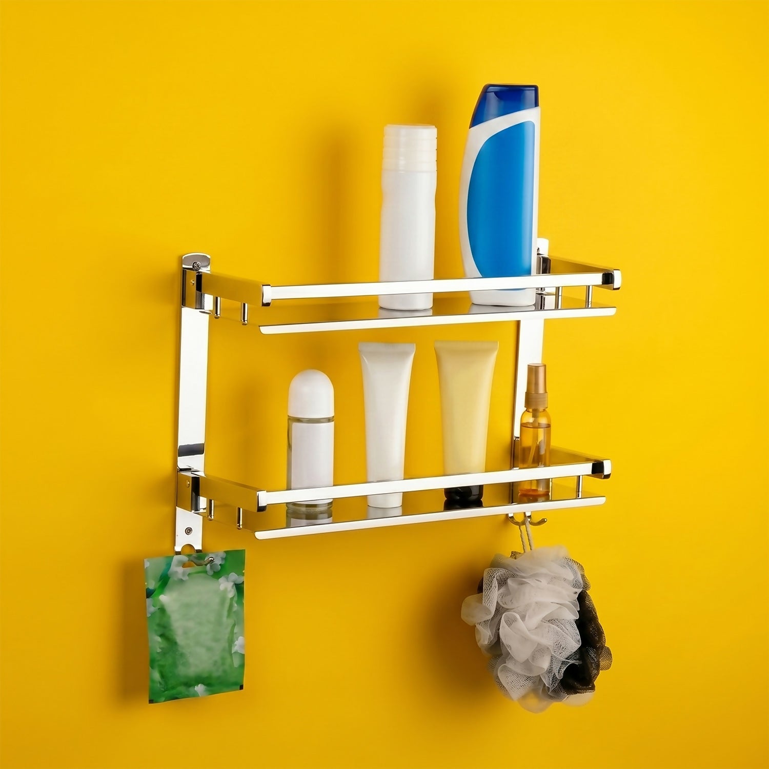 Mounted bathroom rack in modern bathroom setting