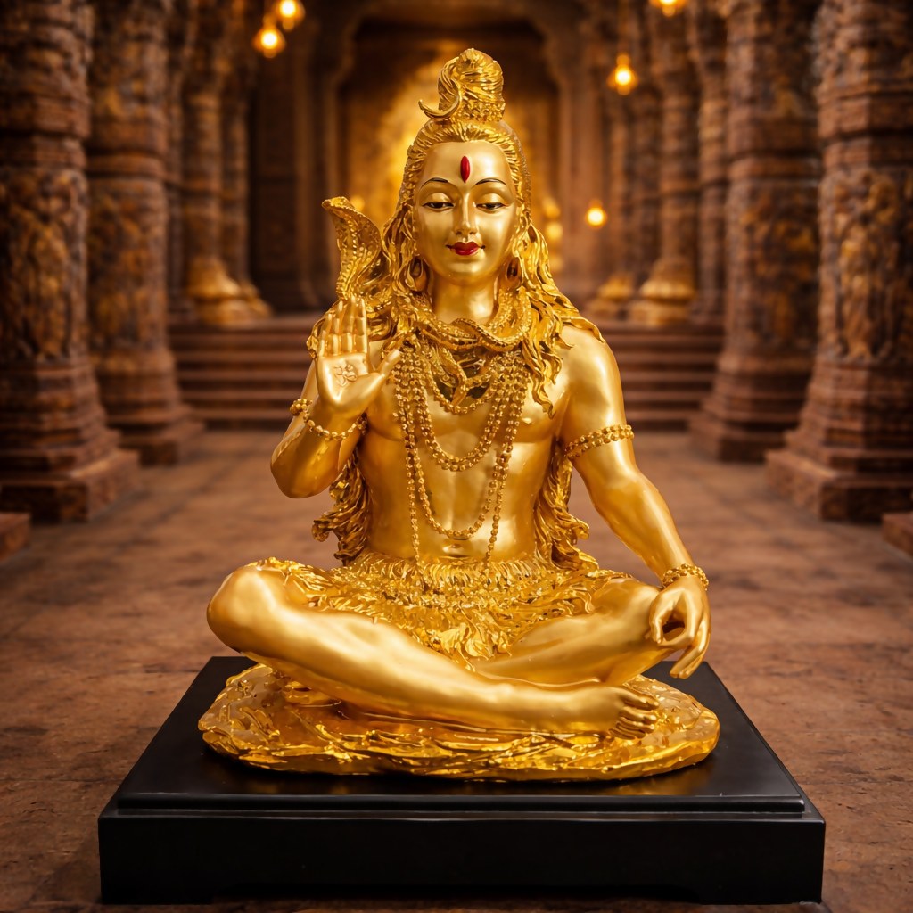 Lord Shiva Meditating Idol with Golden Finish Decorative Showpiece