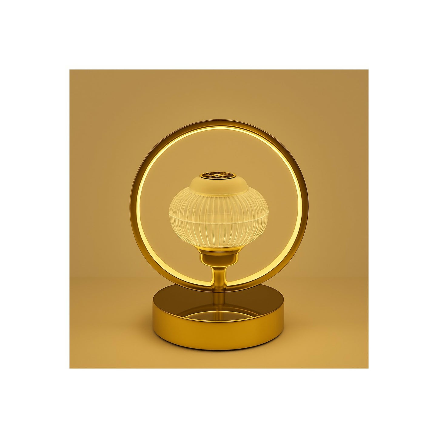Modern Designer LED Table Lamp with Circular Ring Frame and Artistic Centerpiece Light – Elegant Ambient Lighting for Bedroom, Living Room, Office Desk, Study Table, Hotels & Gifting