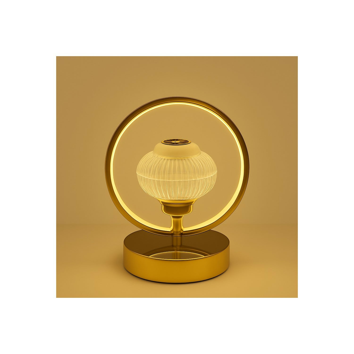 Modern Designer LED Table Lamp with Circular Ring Frame and Artistic Centerpiece Light – Elegant Ambient Lighting for Bedroom, Living Room, Office Desk, Study Table, Hotels & Gifting