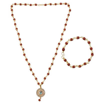 Jewellery set with Rudraksha beads and protective evil eye pendant