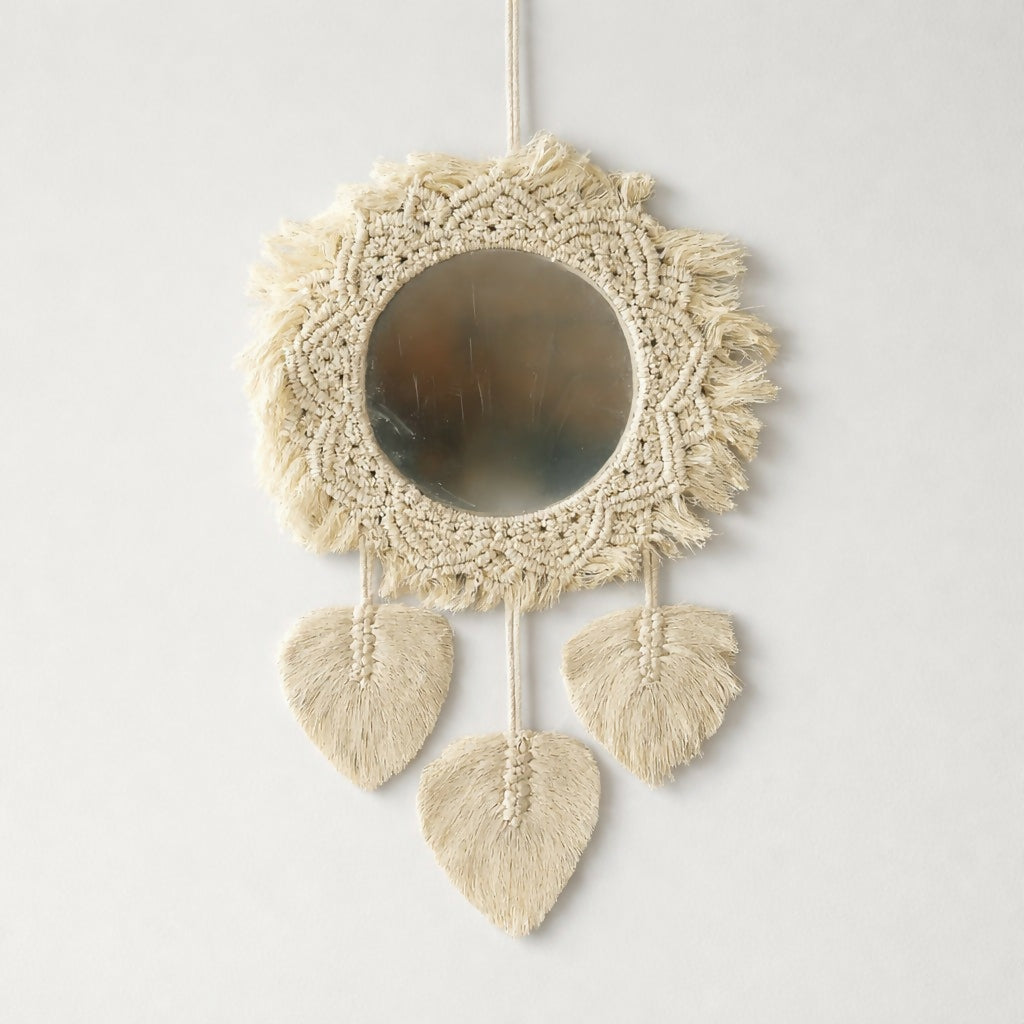 Macrame Wall Mirror Hanging Boho Decorative Mirror with Tassels