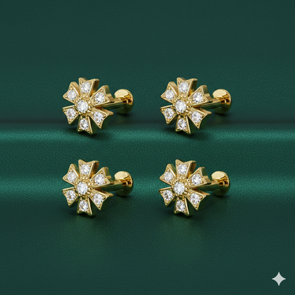 Gold plated flower diamond flat back stud earrings combo pack of 2 pairs