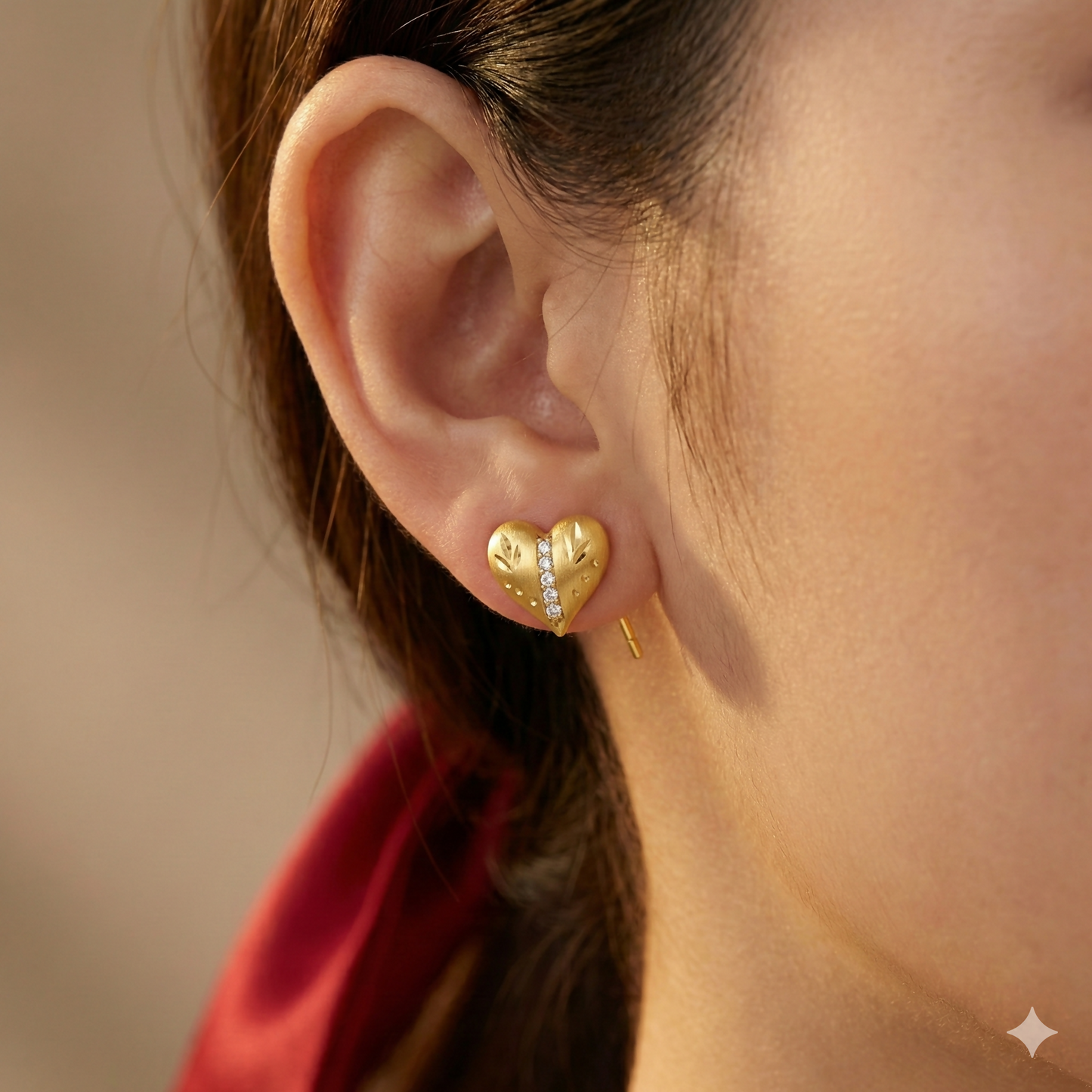 Gold Plated Heart Stud Earrings with AD for women and girls