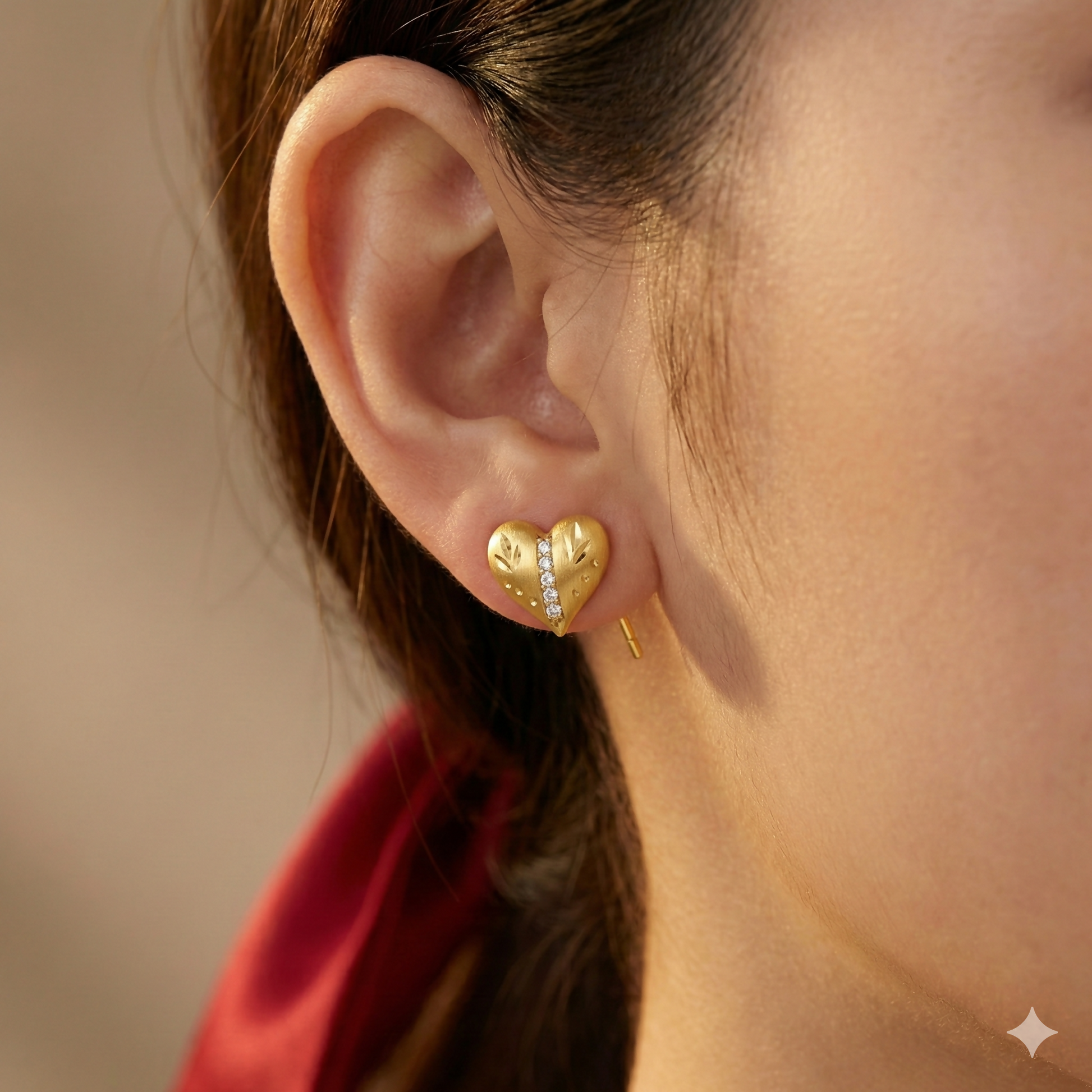 Gold Plated Heart Stud Earrings with AD for women and girls