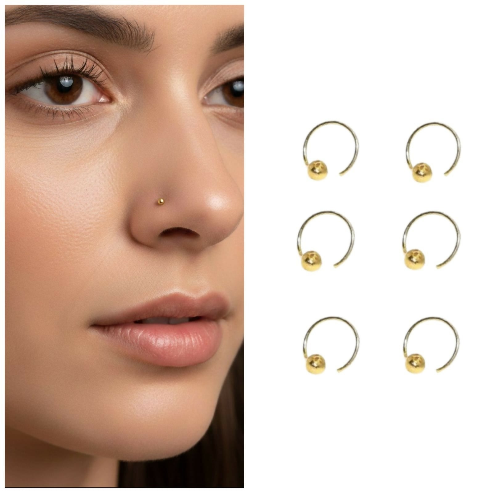 Gold Ball Nose Stud Nosering Laung Koka Nathni combo pack of 6 for women and girls
