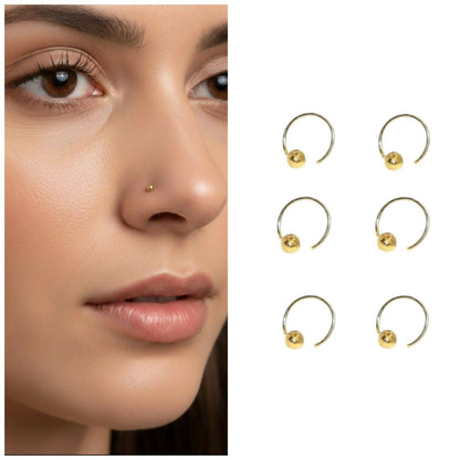 Gold Ball Nose Stud Nosering Laung Koka Nathni combo pack of 6 for women and girls