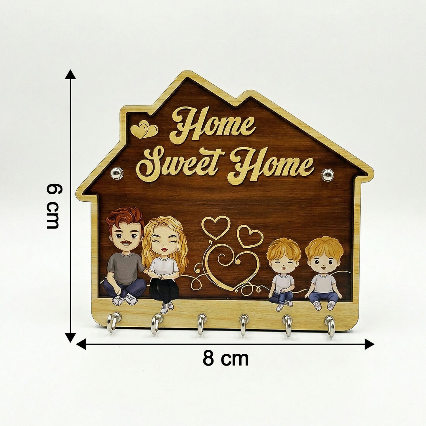 Home Sweet Home Wooden Key Holder with 5 Hooks Decorative Wall Key Stand for Home