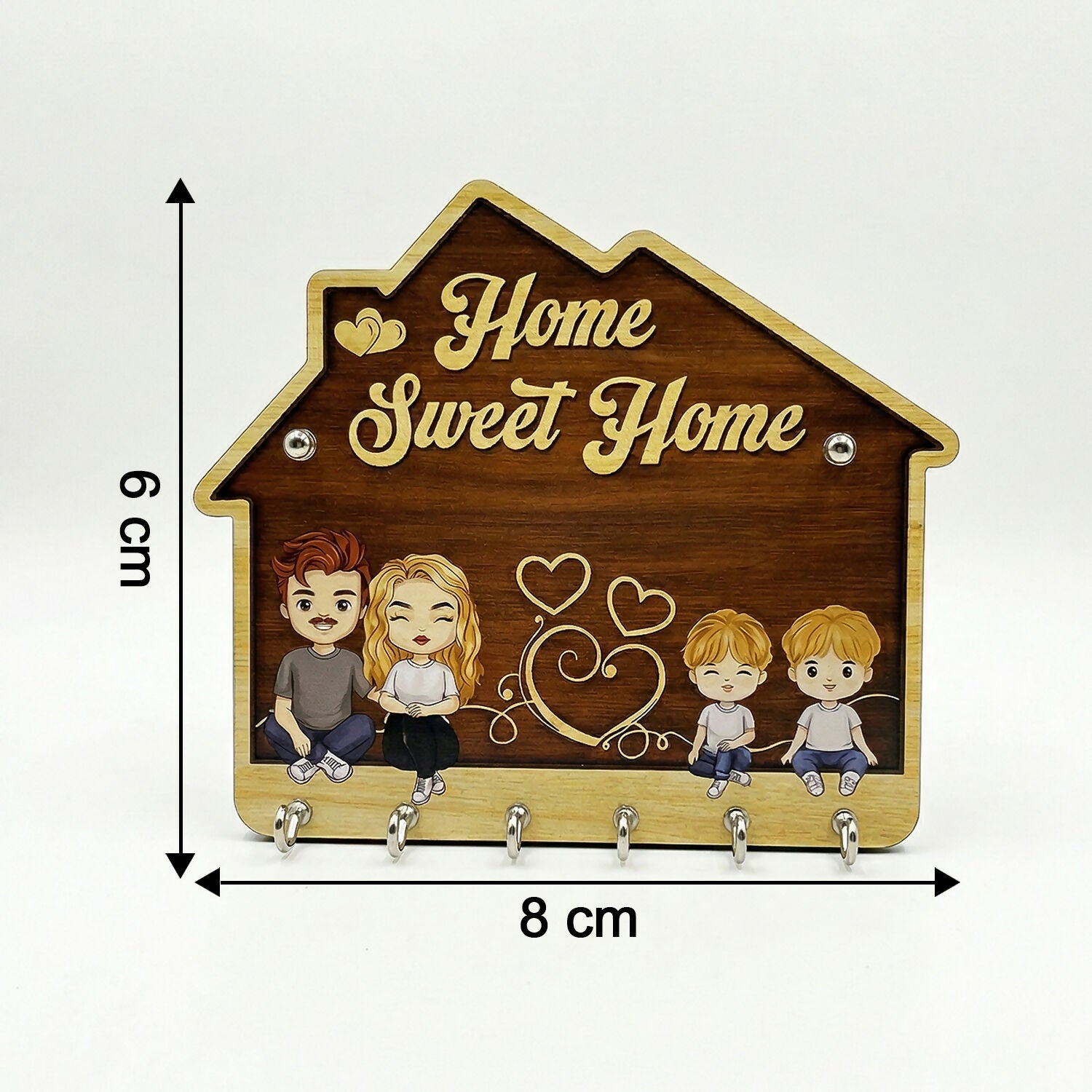 Home Sweet Home Wooden Key Holder with 5 Hooks Decorative Wall Key Stand for Home