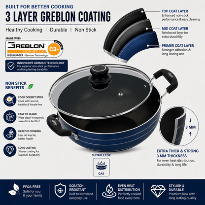 Side view of VIKAS Deep Kadai cooking pan