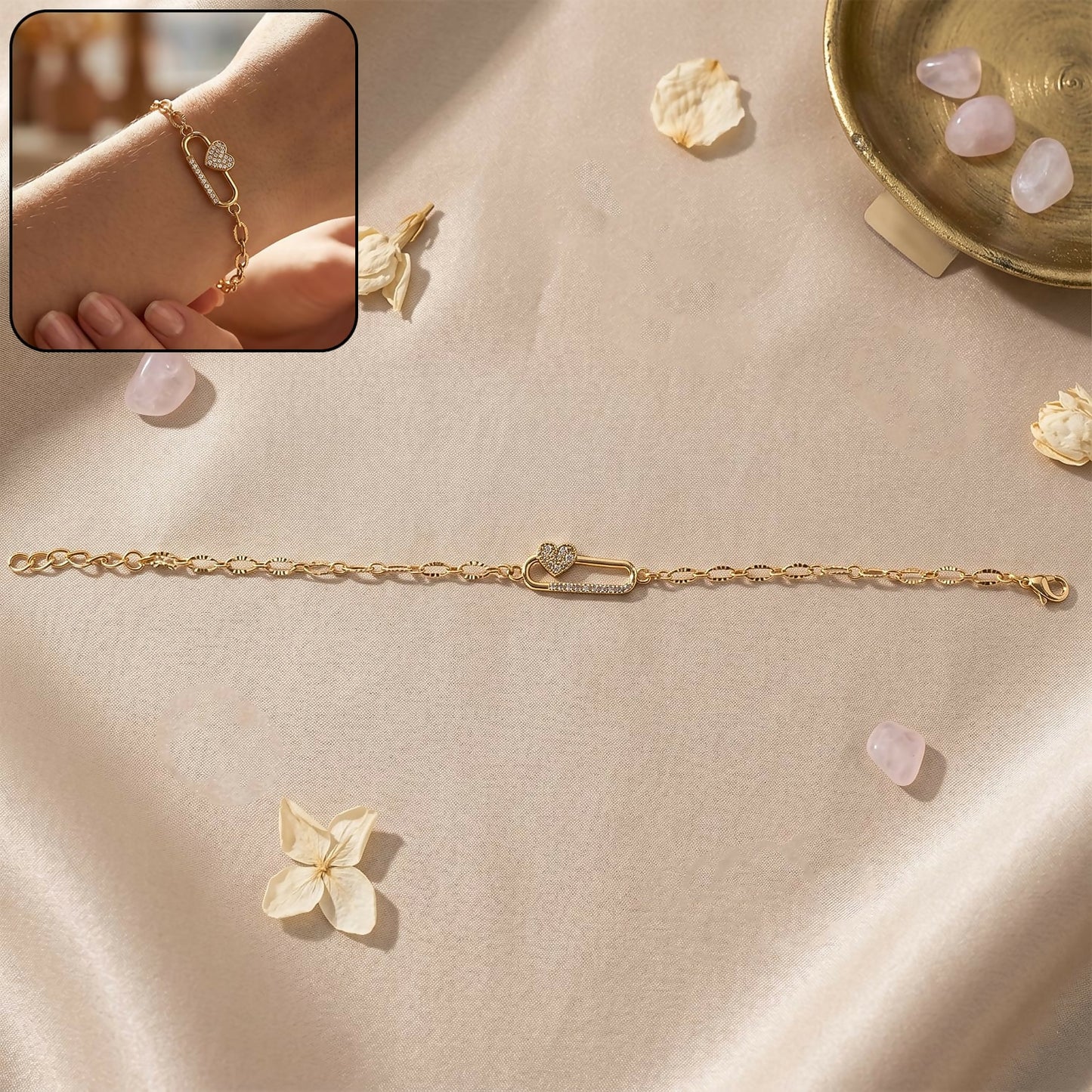Gold Bracelet on Wrist Highlighting Sparkling Stones – Image 5