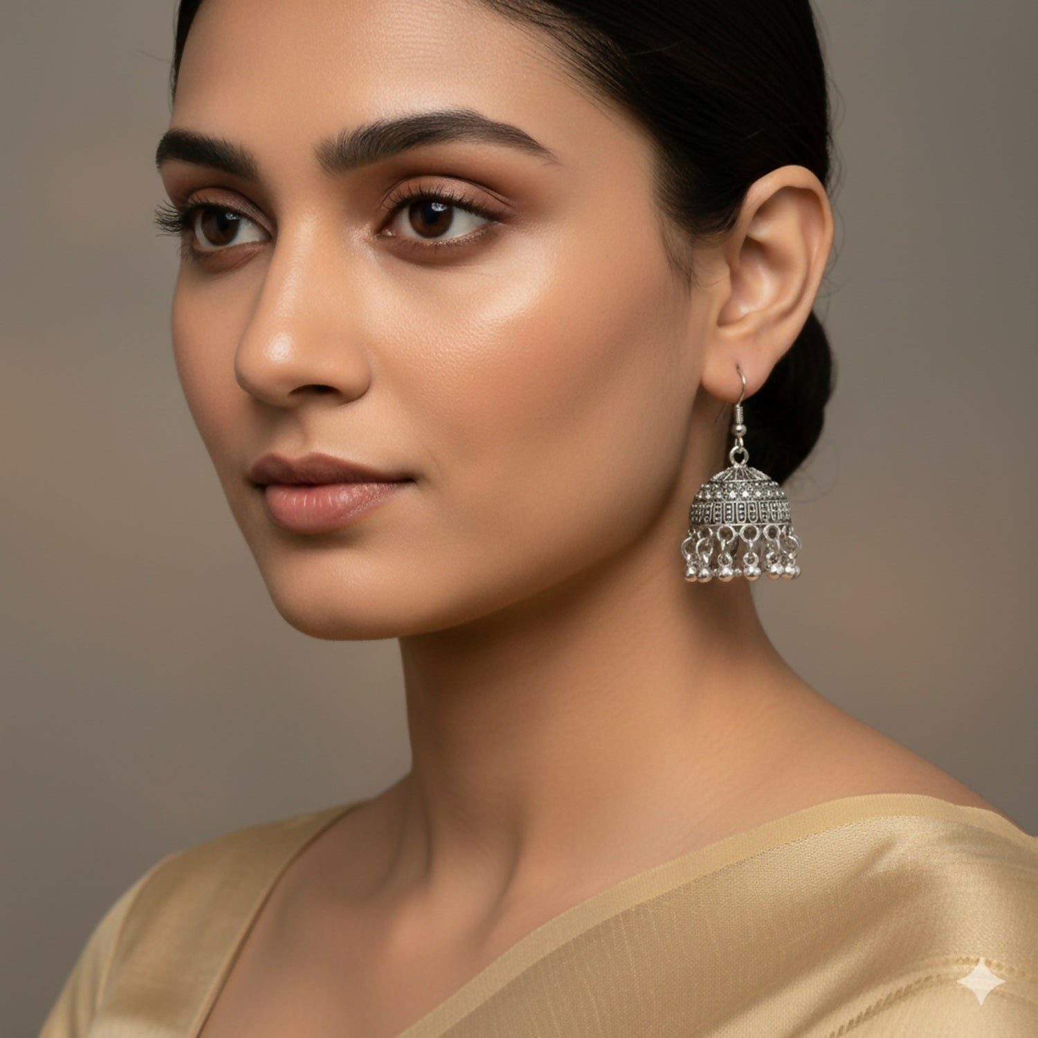 Traditional Oxidized Silver Hook jhumka Earrings