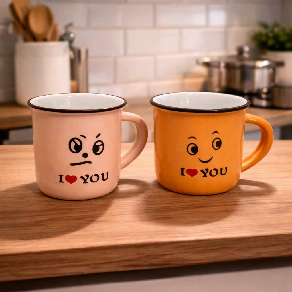 Set of 6 Cute Printed Coffee Mugs with Emoji Design Gift Set