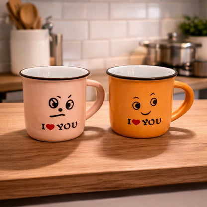 Set of 6 Cute Printed Coffee Mugs with Emoji Design Gift Set