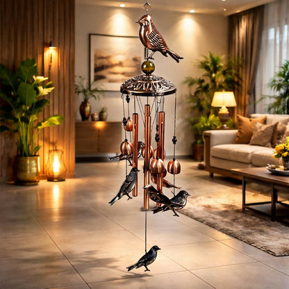 Metal Wind Chime with Bird Design Hanging Decor for Home Balcony