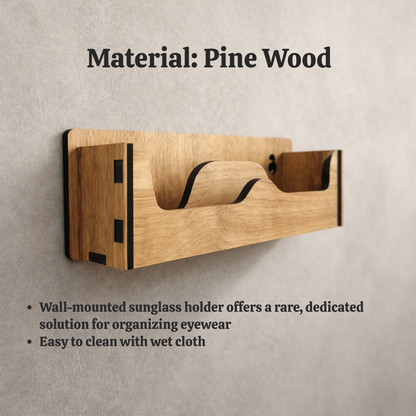 Wooden Wall Mounted Sunglasses Holder with Shelf for Glasses and Accessories