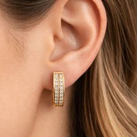 Elegant Gold Finish Crystal Studded Hoop Earrings for Women & Girl
